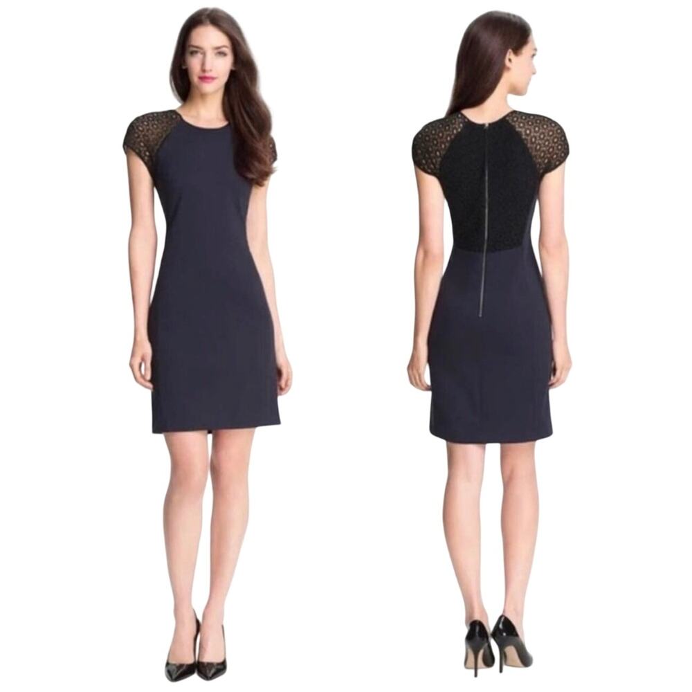 Rebecca Taylor Womens navy blue shift dress with lace 6